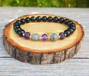 Psychic Protection Bracelet - Empath Support, Aura Protection, Negative Energy Protection, Labradorite, Amethyst, Black Tourmaline - BrahmatellsStore