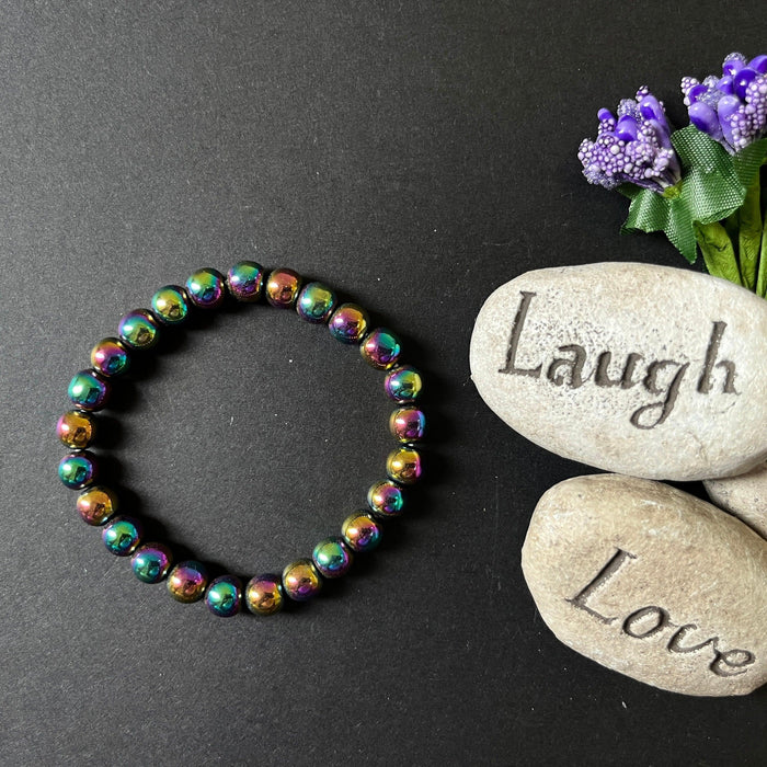 Rainbow Titanium Crystal Bracelet | Natural 8MM Titanium Gemstone | Smooth Semi-Precious Stone | Stretch Beaded Bracelet | Crystal Gift - BrahmatellsStore