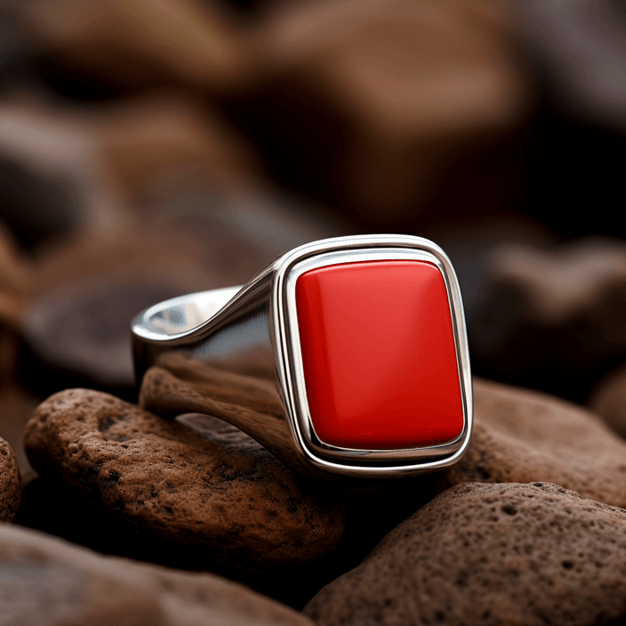 Red Coral Mars Ring in Silver | Brahmatells - BrahmatellsStore