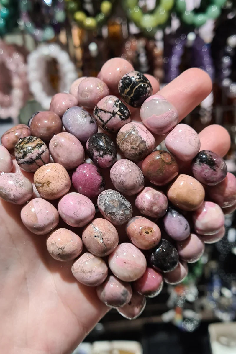 Rhodonite Tumble Bracelet – Natural Pink Gemstone Accessory