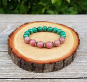 Rhodonite and Malachite Bracelet - Heart Healing Bracelet - BrahmatellsStore