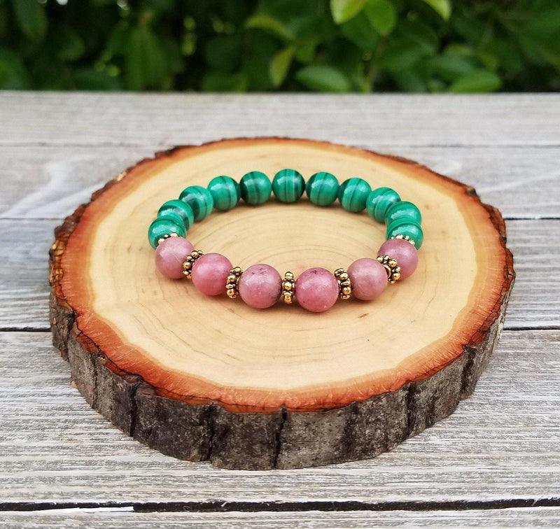 Rhodonite and Malachite Bracelet - Heart Healing Bracelet - BrahmatellsStore