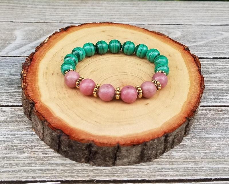 Rhodonite and Malachite Bracelet - Heart Healing Bracelet - BrahmatellsStore