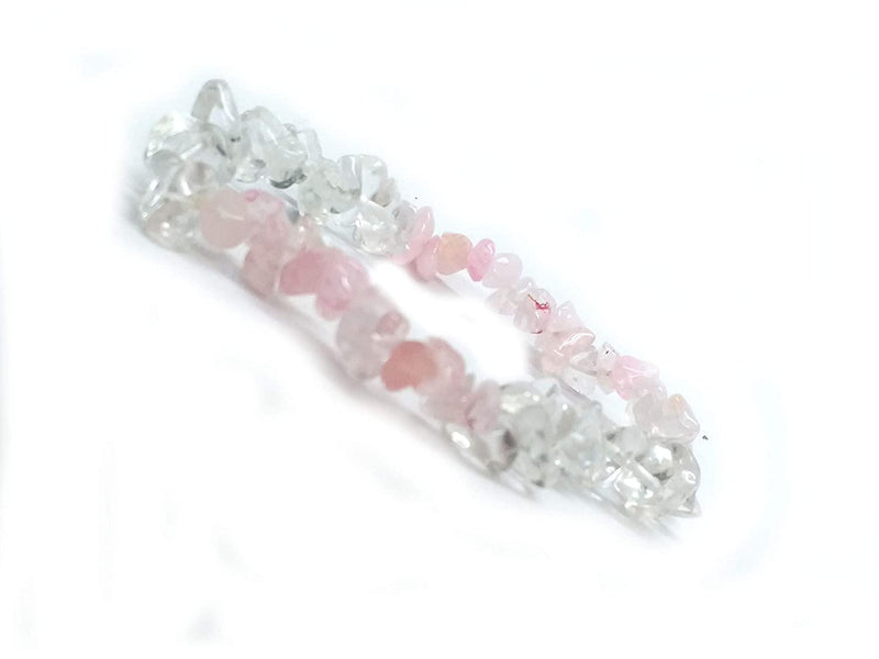 Rose Quartz & Clear Quartz Crystal Chip Stretch Bracelet for Men & Women - BrahmatellsStore