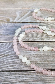 Rose Quartz & Selenite Healing Mala Necklace - 108 Beads of Harmony | Brahmatells - BrahmatellsStore