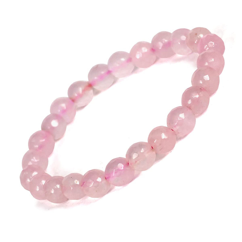Rose Quartz Diamond Cut Bracelet - 8mm Beads for Reiki Healing - BrahmatellsStore