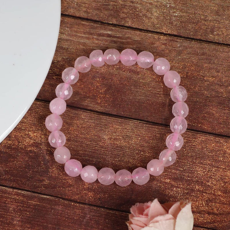 Rose Quartz Diamond Cut Bracelet - 8mm Beads for Reiki Healing - BrahmatellsStore
