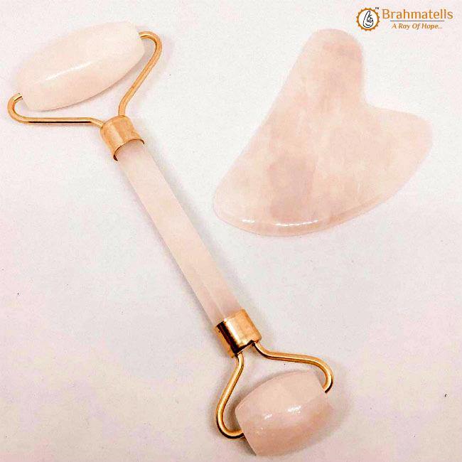 Rose Quartz Roller & Gua Sha Set for Radiant Skin | Brahmatells - BrahmatellsStore