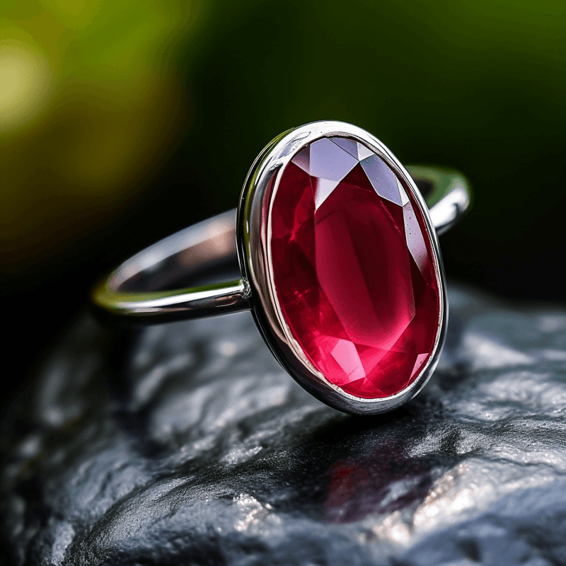 Ruby Manak Oval Berry-Red Silver Ring | Brahmatells Astro Collection - BrahmatellsStore