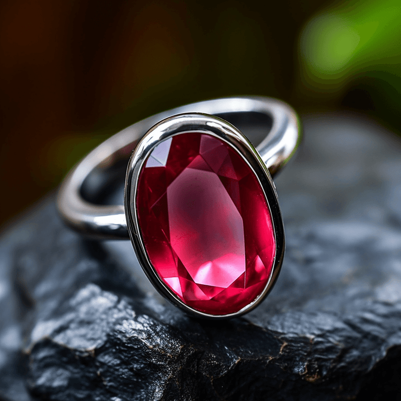 Ruby Manak Oval Berry-Red Silver Ring | Brahmatells Astro Collection - BrahmatellsStore