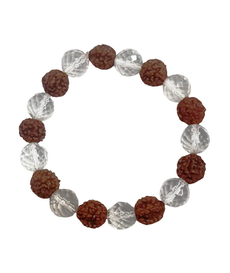 Rudraksh & Sphatik Bracelet - 8mm Diamond Cut Beads for Men & Women - BrahmatellsStore