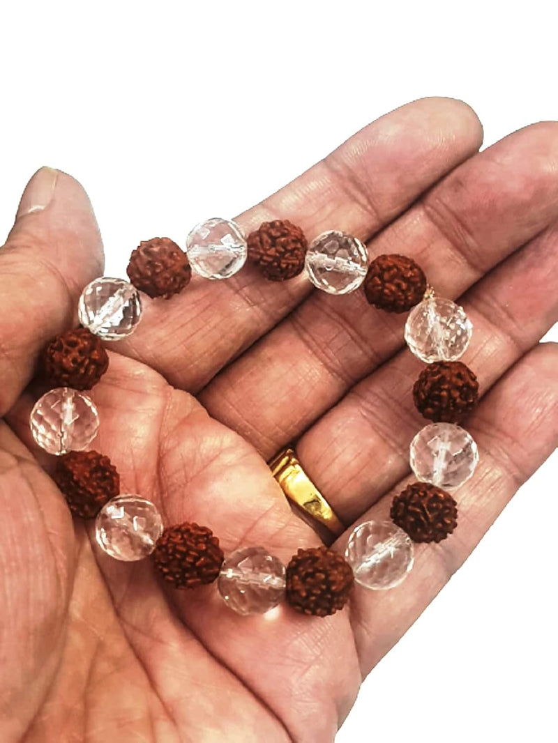 Rudraksh & Sphatik Bracelet - 8mm Diamond Cut Beads for Men & Women - BrahmatellsStore