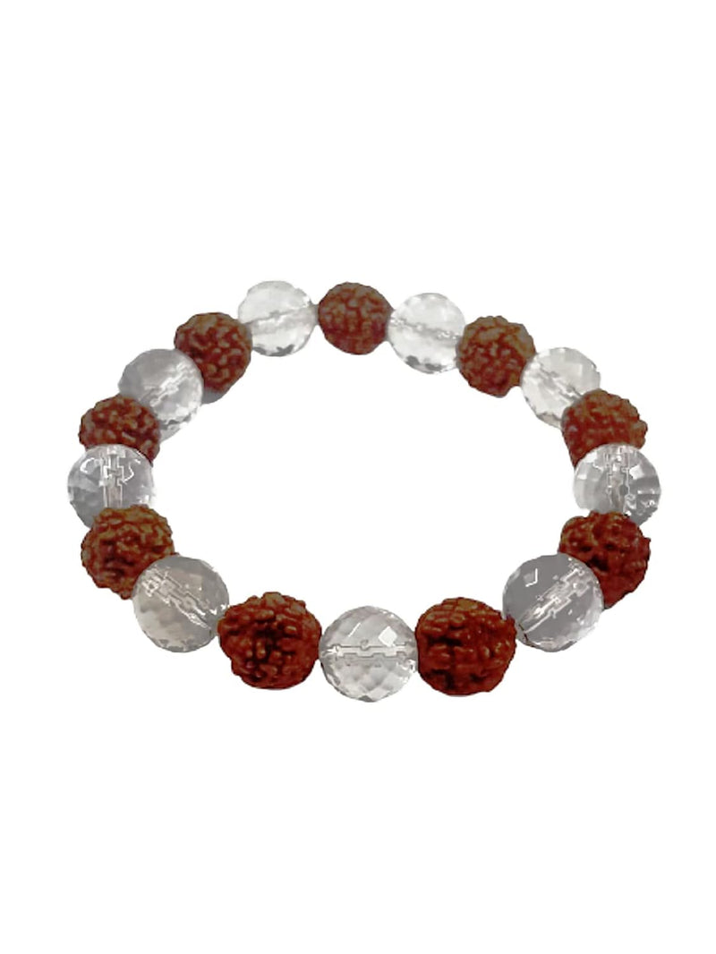 Rudraksh & Sphatik Bracelet - 8mm Diamond Cut Beads for Men & Women - BrahmatellsStore