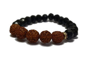Rudraksha & Black Obsidian Diamond Cut Bracelet - 8mm Beads - BrahmatellsStore