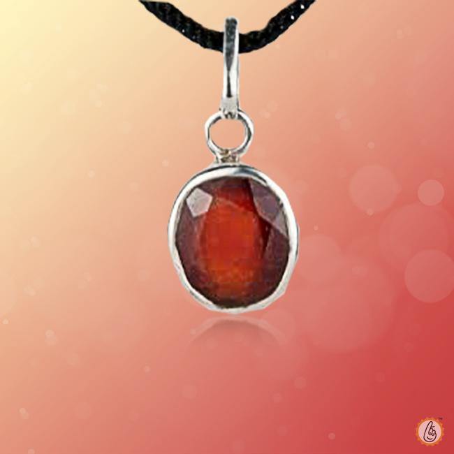 Saturn's Charm: Hessonite Gomed Round Silver Pendant | Brahmatells - BrahmatellsStore