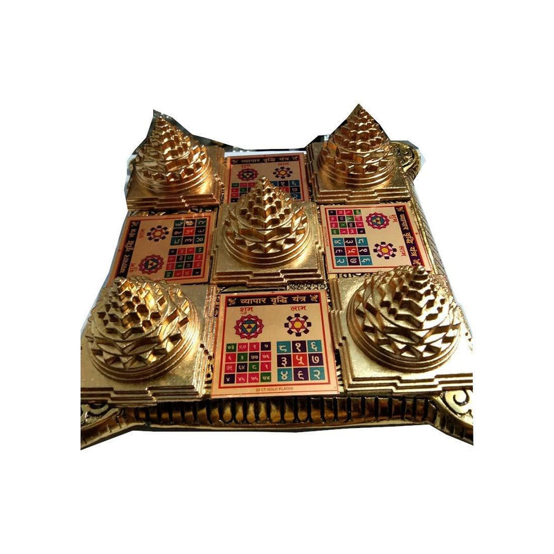 Shree Sampoorna Vyapar Vridhi Yantra Chowki for Pooja, Meditation, Prayer, Success Business (Gold) - BrahmatellsStore