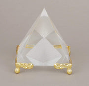 Shubharambh Crystal Glass Pyramid on Golden Stand for Positive Energy, Good Luck . - BrahmatellsStore