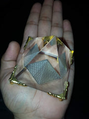 Shubharambh Crystal Glass Pyramid on Golden Stand for Positive Energy, Good Luck . - BrahmatellsStore