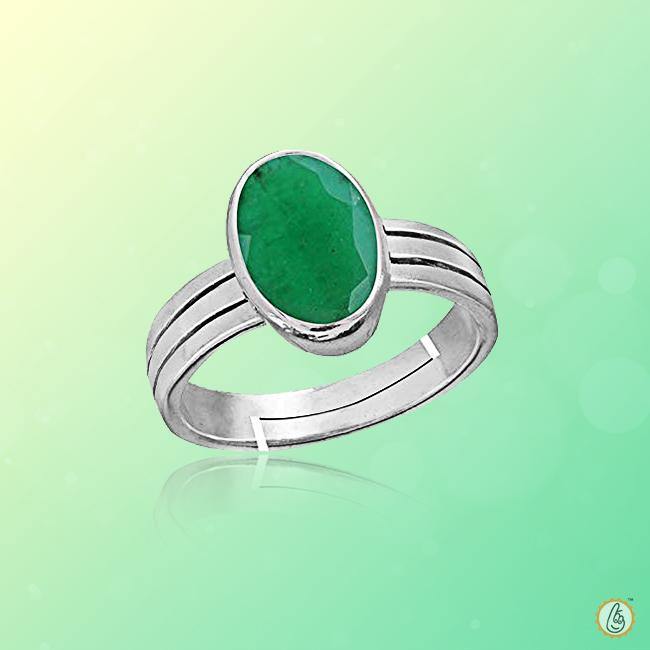 Silver Emerald Oval-Yellowish-Green Ring - Panna | Brahmatells Astro Collection - BrahmatellsStore