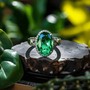 Silver Emerald Oval-Yellowish-Green Ring - Panna | Brahmatells Astro Collection - BrahmatellsStore