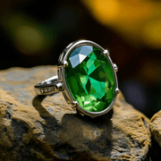 Silver Emerald Oval-Yellowish-Green Ring - Panna | Brahmatells Astro Collection - BrahmatellsStore
