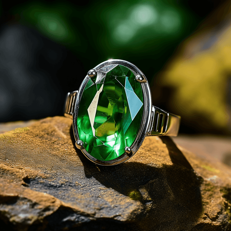 Silver Emerald Oval-Yellowish-Green Ring - Panna | Brahmatells Astro Collection - BrahmatellsStore