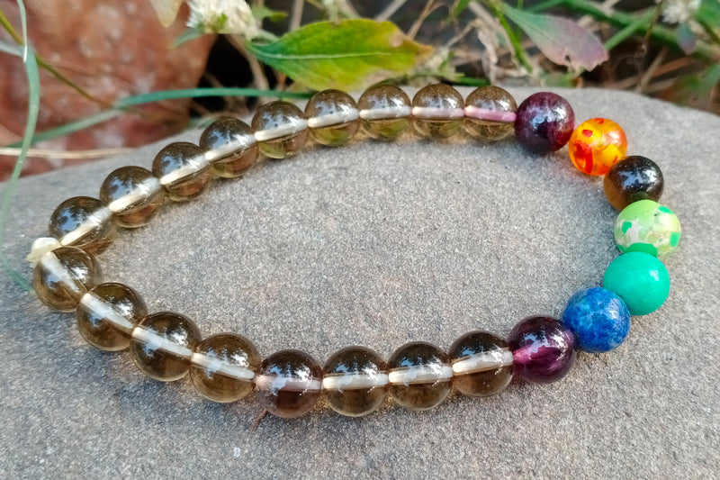 Smoky Quartz Seven Chakra Bracelet - Grounding & Balance | Brahmatells - BrahmatellsStore