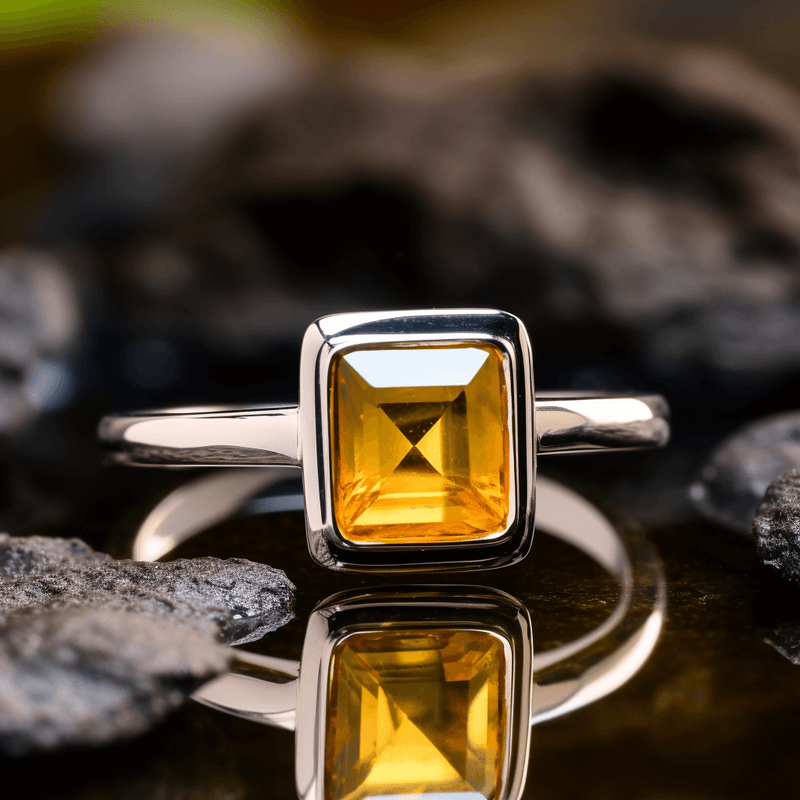 Square Yellow Sapphire Ring - Jupiter's Harmony | Brahmatells - BrahmatellsStore