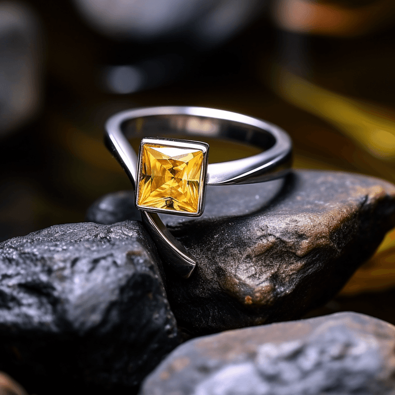 Square Yellow Sapphire Ring - Jupiter's Harmony | Brahmatells - BrahmatellsStore