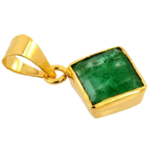 Stunning Square Emerald Pendant - Dark Yellowish-Green Panna | Brahmatells - BrahmatellsStore