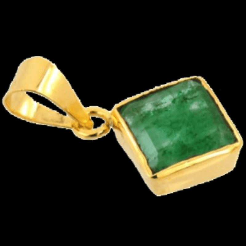 Stunning Square Emerald Pendant - Dark Yellowish-Green Panna | Brahmatells - BrahmatellsStore