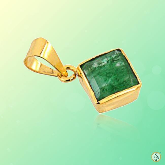 Stunning Square Emerald Pendant - Dark Yellowish-Green Panna | Brahmatells - BrahmatellsStore