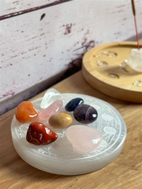 Brahmatells 3-Inch Selenite Charging Plate with Sri Yantra