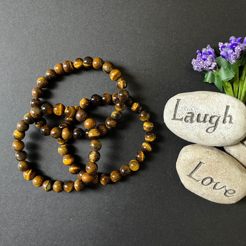 Tiger Eye Crystal Bracelet | Natural 8MM Tiger Eye Gemstone | Smooth Semi-Precious Stone | Stretch Beaded Bracelet | Crystal Gift - BrahmatellsStore