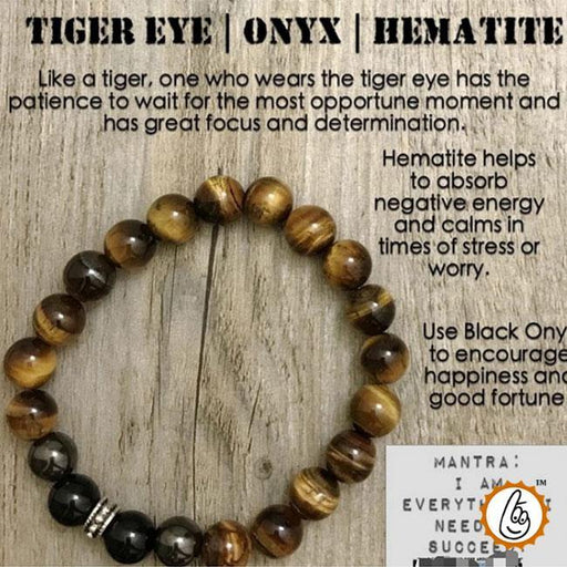 Tiger Eye Mixed Bracelet with Hematite and Black Obsidian - Brahmatells - BrahmatellsStore