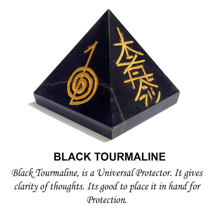 Tourmaline Reiki Symbol Natural Crystal Stone Pyramid for Reiki Healing/Grid and Aura Cleaning, Vastu Correction and Crystal Healing Stone - BrahmatellsStore