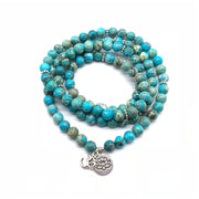 Turquoise Mala Lotus Necklace - 108 Beads for Yoga & Meditation | Brahmatells - BrahmatellsStore