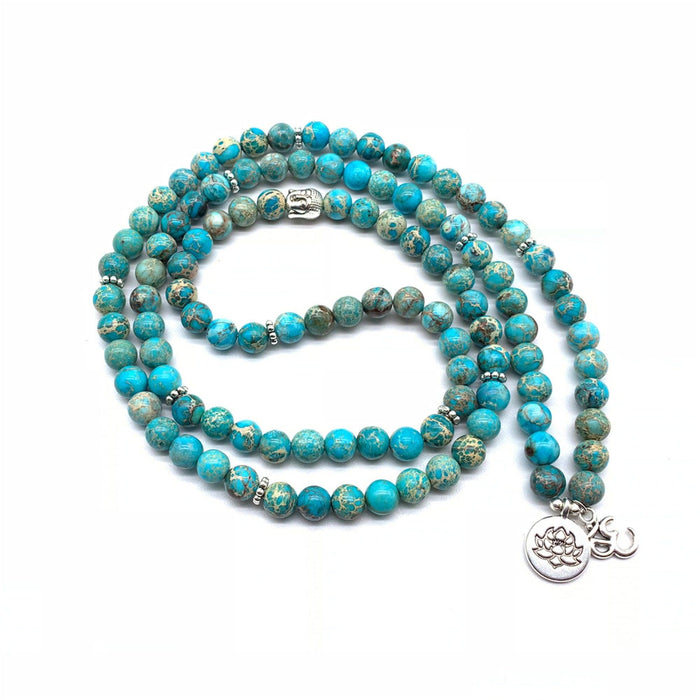Turquoise Mala Lotus Necklace - 108 Beads for Yoga & Meditation | Brahmatells - BrahmatellsStore