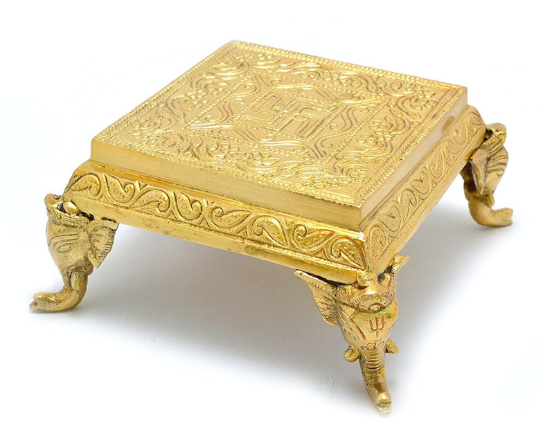 Two Moustaches Brass Elephant Pillar Swastika Pooja Chowki, Standard - BrahmatellsStore