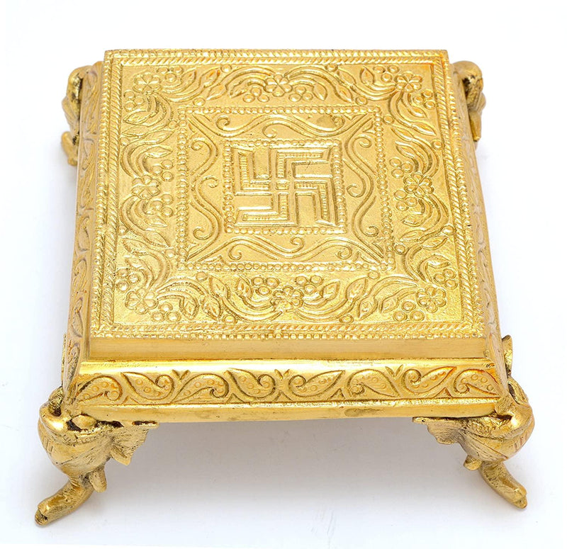 Two Moustaches Brass Elephant Pillar Swastika Pooja Chowki, Standard - BrahmatellsStore