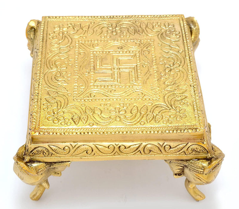 Two Moustaches Brass Elephant Pillar Swastika Pooja Chowki, Standard - BrahmatellsStore