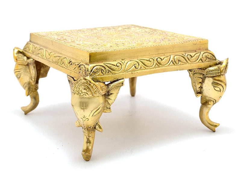 Two Moustaches Brass Elephant Pillar Swastika Pooja Chowki, Standard - BrahmatellsStore