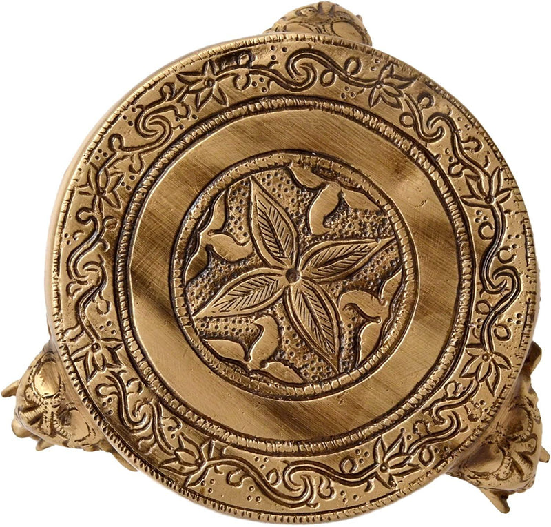 Two Moustaches Elephant Pillars Design Brass Pooja Chowki, Standard, Brown - BrahmatellsStore