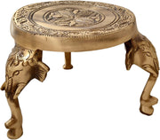Two Moustaches Elephant Pillars Design Brass Pooja Chowki, Standard, Brown - BrahmatellsStore