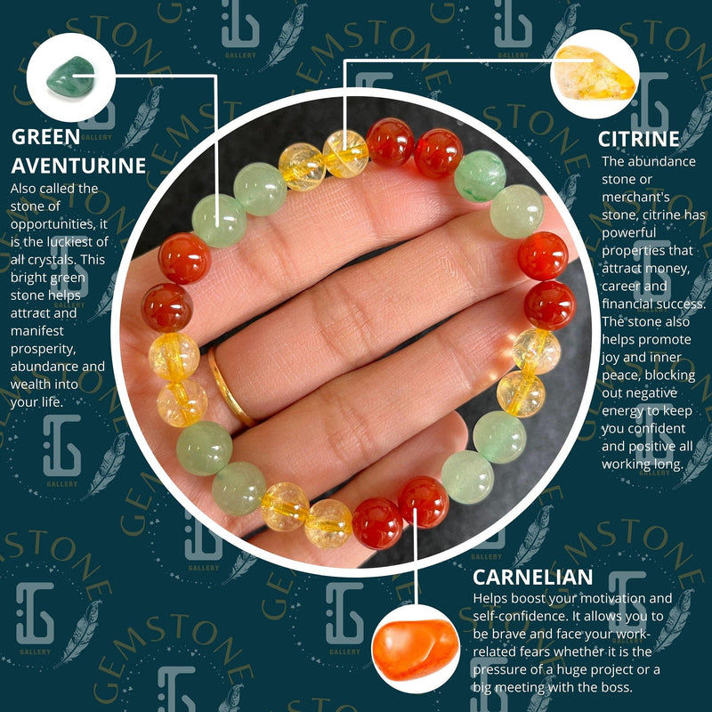Unlock Career Success: Carnelian, Aventurine & Citrine Bracelet - Brahmatells - BrahmatellsStore