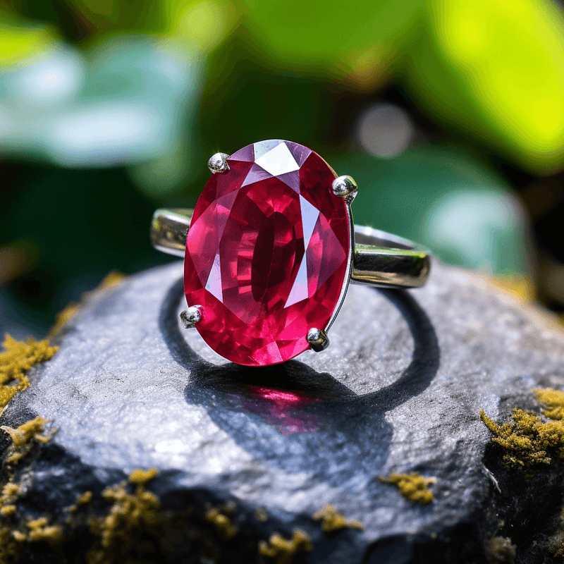 Vermilion Red Ruby Manak Oval Ring in Silver - Unleash Your Potential | Brahmatells - BrahmatellsStore