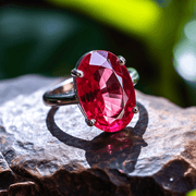 Vermilion Red Ruby Manak Oval Ring in Silver - Unleash Your Potential | Brahmatells - BrahmatellsStore