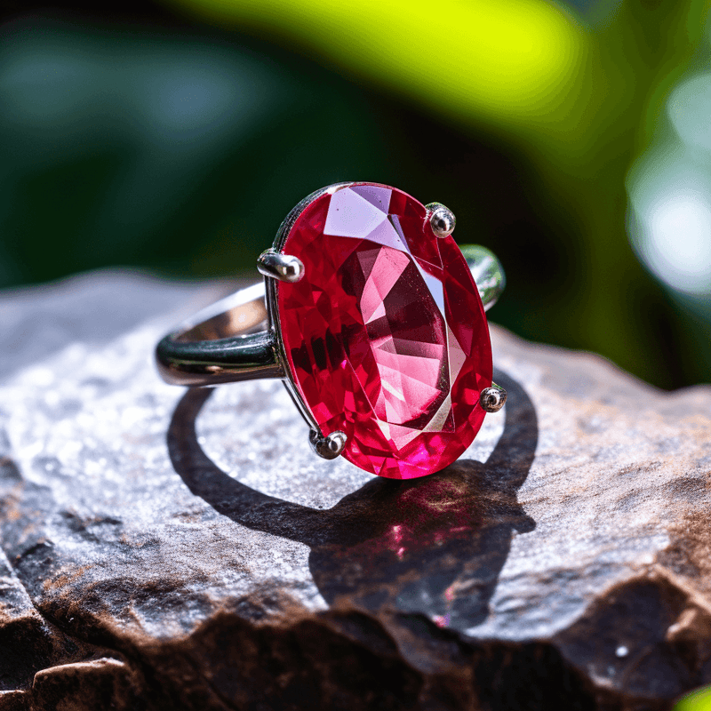 Vermilion Red Ruby Manak Oval Ring in Silver - Unleash Your Potential | Brahmatells - BrahmatellsStore