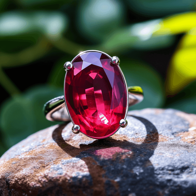 Vermilion Red Ruby Manak Oval Ring in Silver - Unleash Your Potential | Brahmatells - BrahmatellsStore