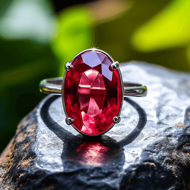 Vermilion Red Ruby Manak Oval Ring in Silver - Unleash Your Potential | Brahmatells - BrahmatellsStore